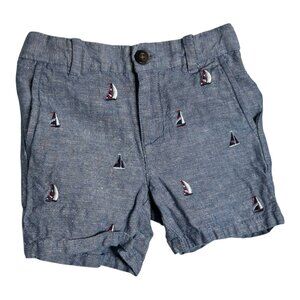 Janie and Jack Linen Denim Color Shorts with Sailboat embroidered Size 2T EUC